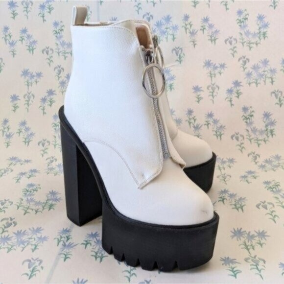 Lamoda Pure Freestyle Platform Ankle Boots 36 5 White Punk Goth Heels Lug Sole - Picture 1 of 10